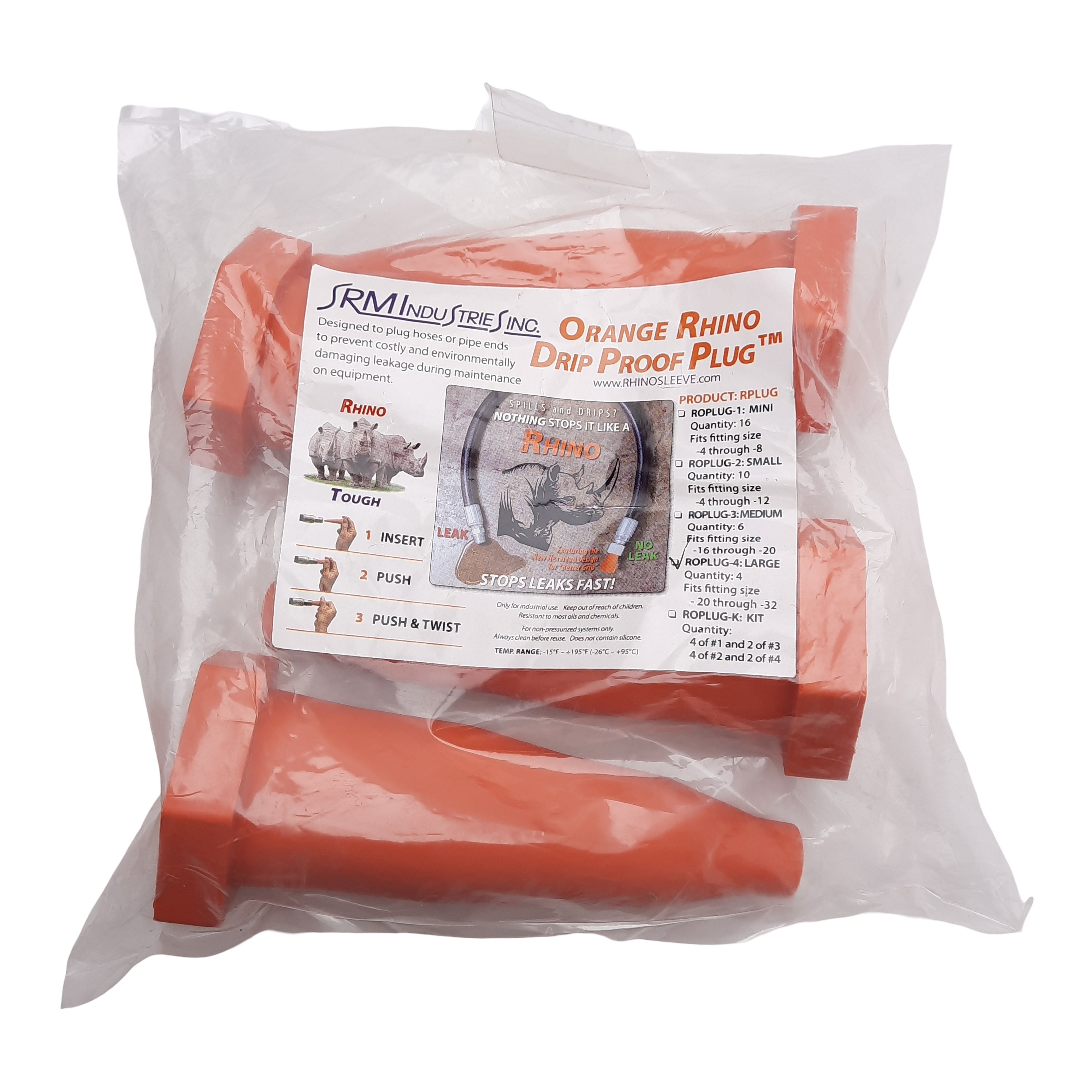 Remy Rune Plug Bag of 4 SRM Industries ROPLUG-4 Orange Rhino Drip Proof Plug, Dash -2 ...