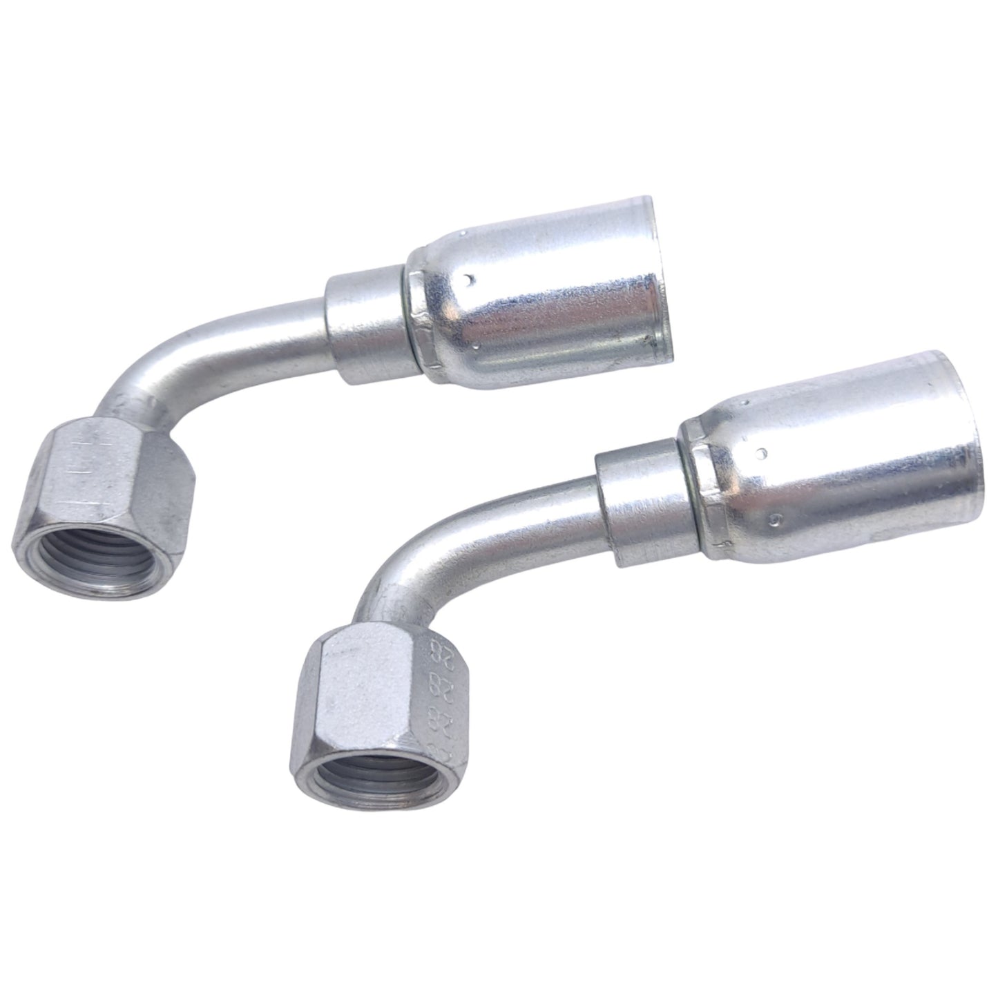 New Lot of 2 Danfoss 06906E-666 Crimp Hose Fittings, 90° Elbow, JIC 37, -6, 4000 PSI