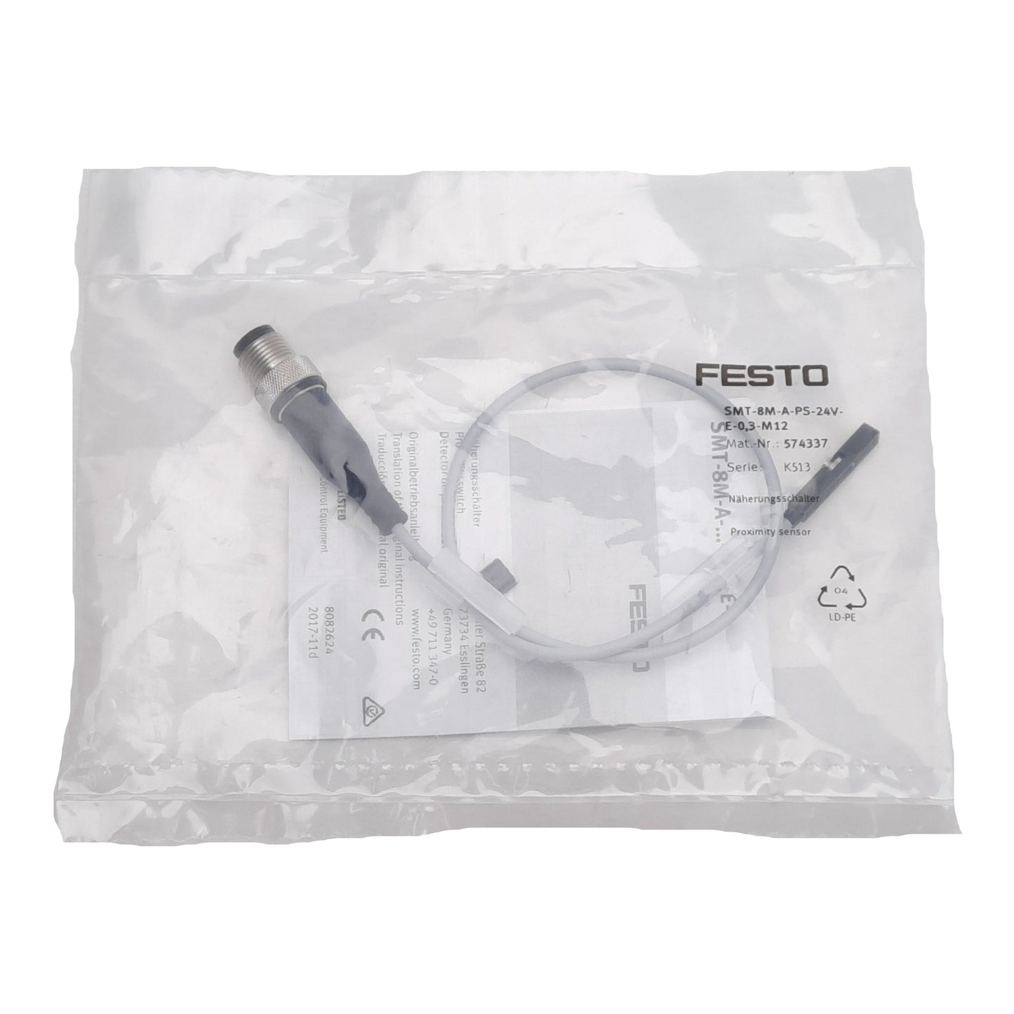 New Festo SMT-8M-A-PS-24V-E-0,3-M12 T-Slot Proximity Sensor PNP NO M12 3-Pin 24VDC
