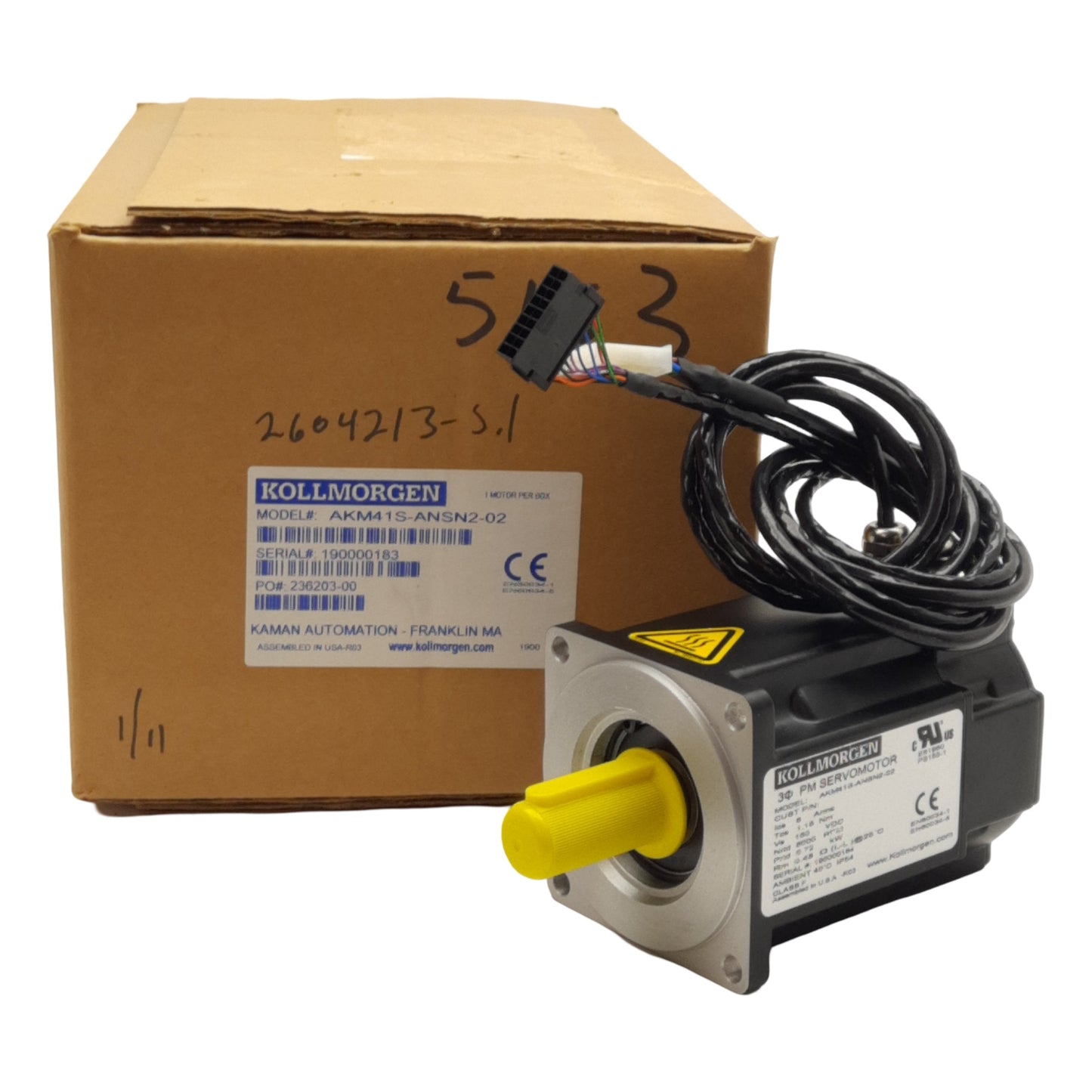 New Kollmorgen AKM41S-ANSN2-02 Servo Motor 3Ø 120VAC 0.72kW ø3/4in Shaft 84mm Frame