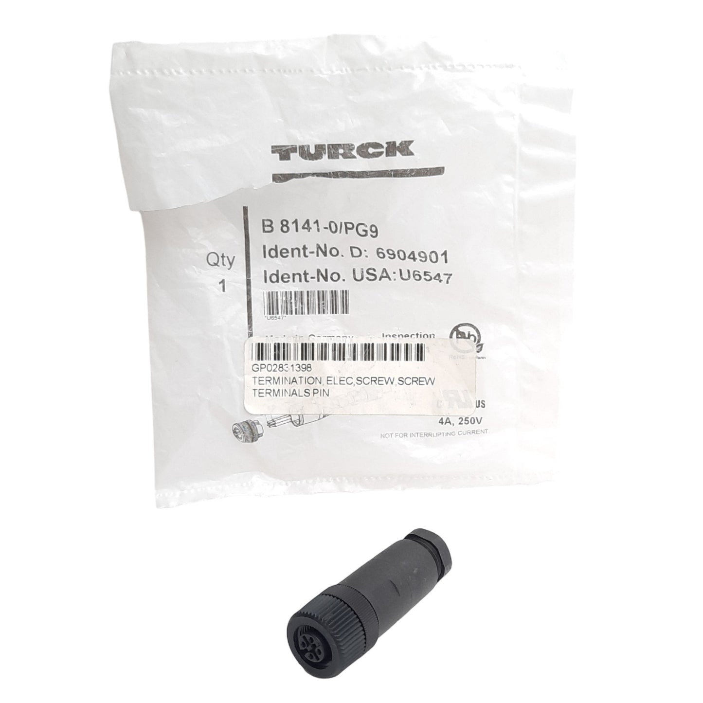 New Turck B 8141-0 Field Wireable Connector, M12 4-Pin Female 250V 4A Screw Terminal