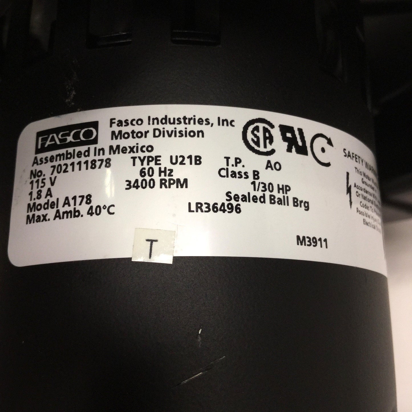 Used Fasco A178 702111878 Draft Inducer Blower Motor Fan 3400RPM 115VAC 60Hz 1/30HP