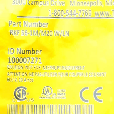 New Turck RFK 56-1M/M20 W/LN Front Mount Receptacle, 7/8″ MiniFast 6-Pins, Female