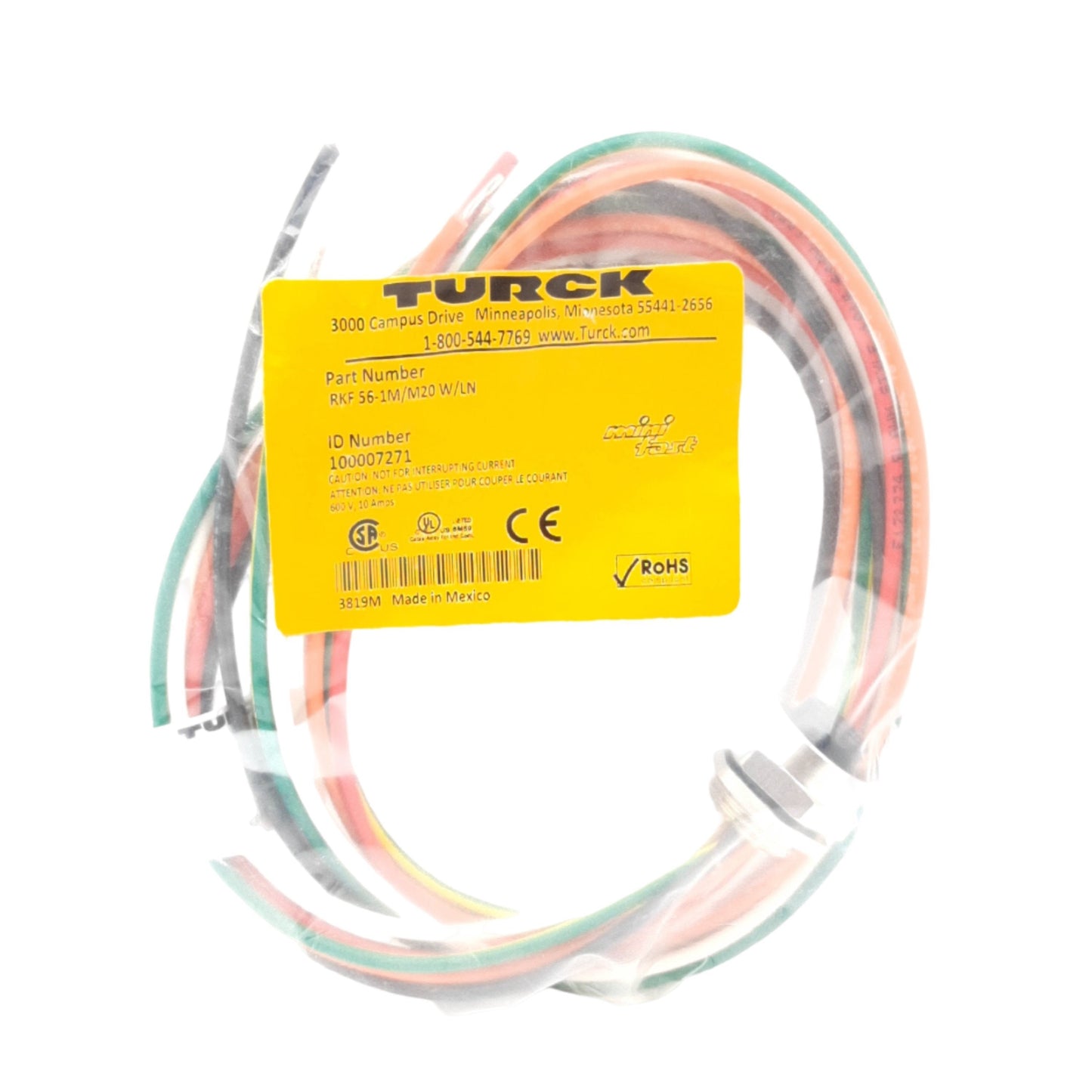 New Turck RFK 56-1M/M20 W/LN Front Mount Receptacle, 7/8″ MiniFast 6-Pins, Female