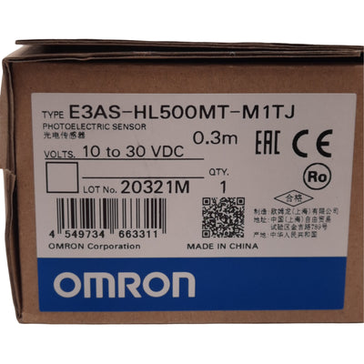 New Omron E3AS-HL500MT-M1TJ Photoelectric Sensor, 35-500mm, M12 4-Pin Male, 10-30VDC