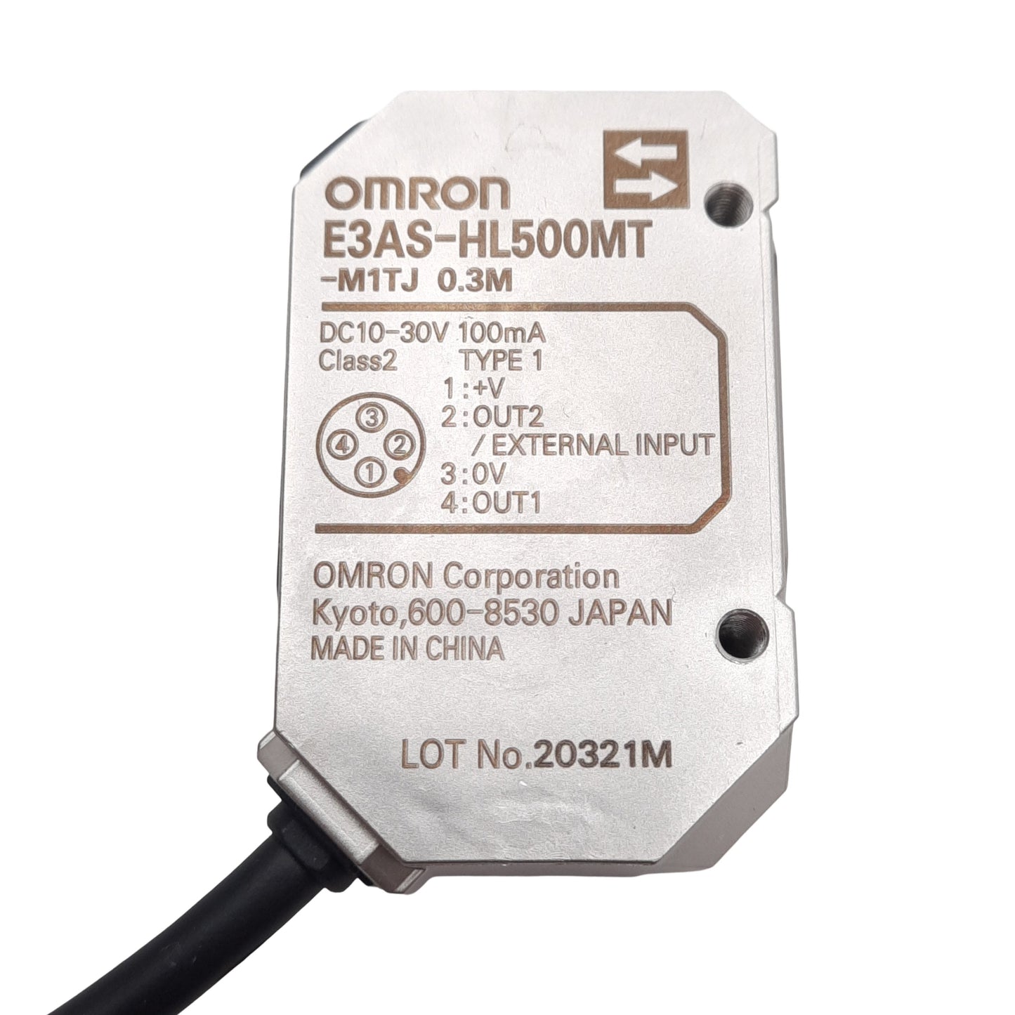 New Omron E3AS-HL500MT-M1TJ Photoelectric Sensor, 35-500mm, M12 4-Pin Male, 10-30VDC