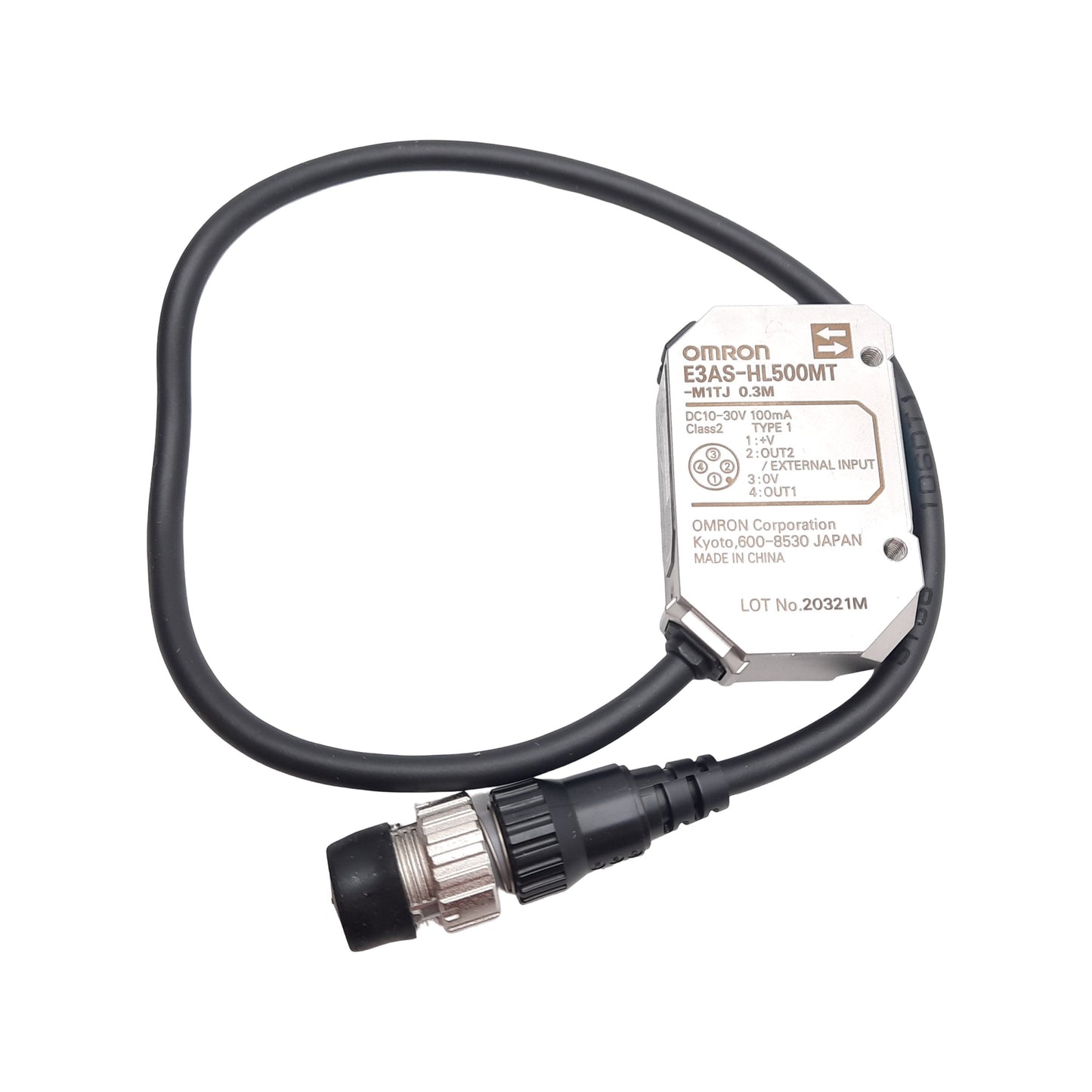 New Omron E3AS-HL500MT-M1TJ Photoelectric Sensor, 35-500mm, M12 4-Pin Male, 10-30VDC