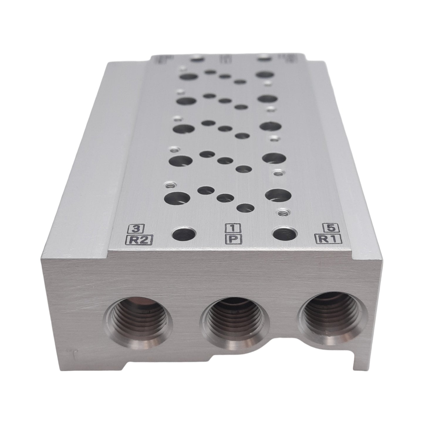 New SMC VV5QZ25-0501TC Base Mounted Manifold, Aluminum, 5-Stations, NPTF1/8 Ports
