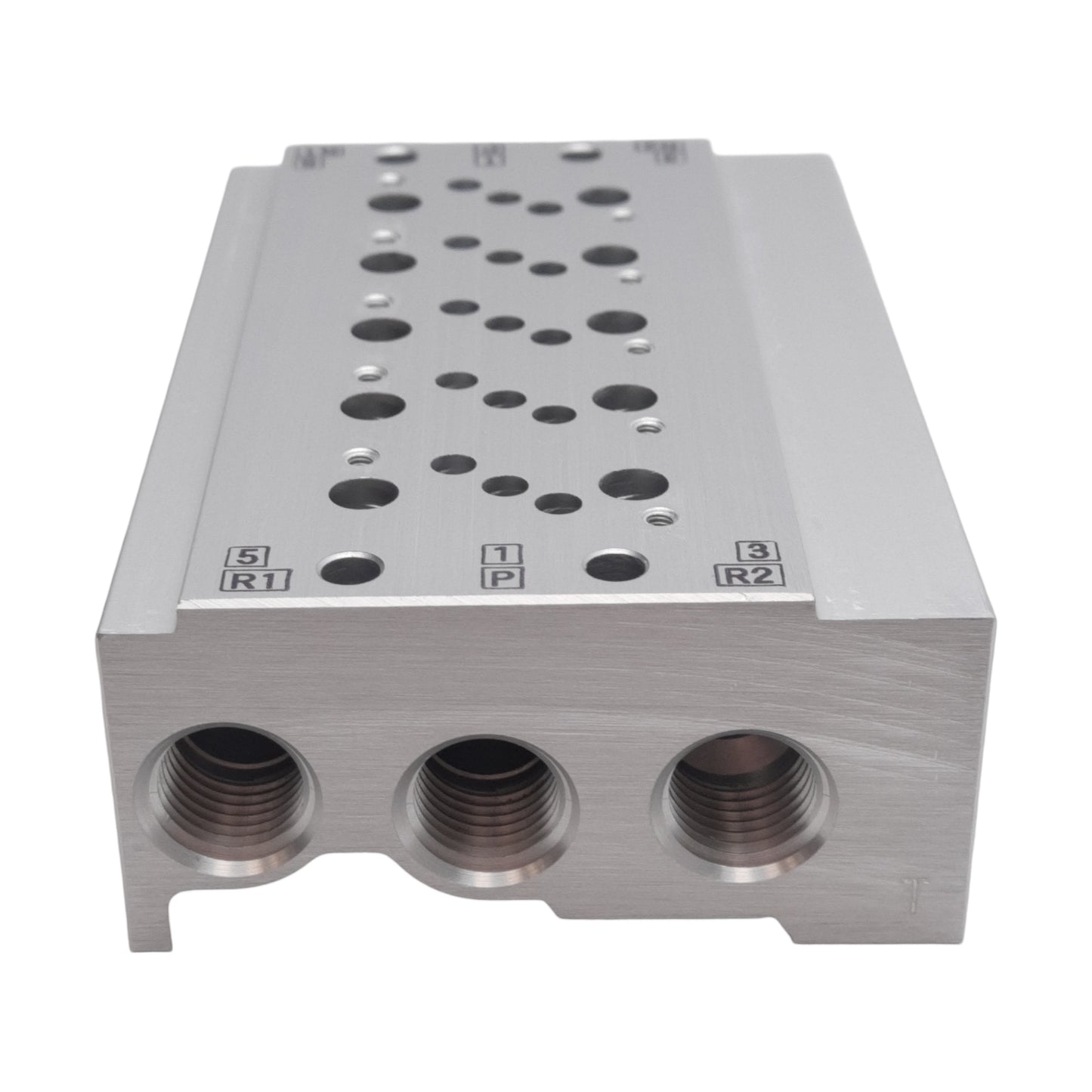 New SMC VV5QZ25-0501TC Base Mounted Manifold, Aluminum, 5-Stations, NPTF1/8 Ports