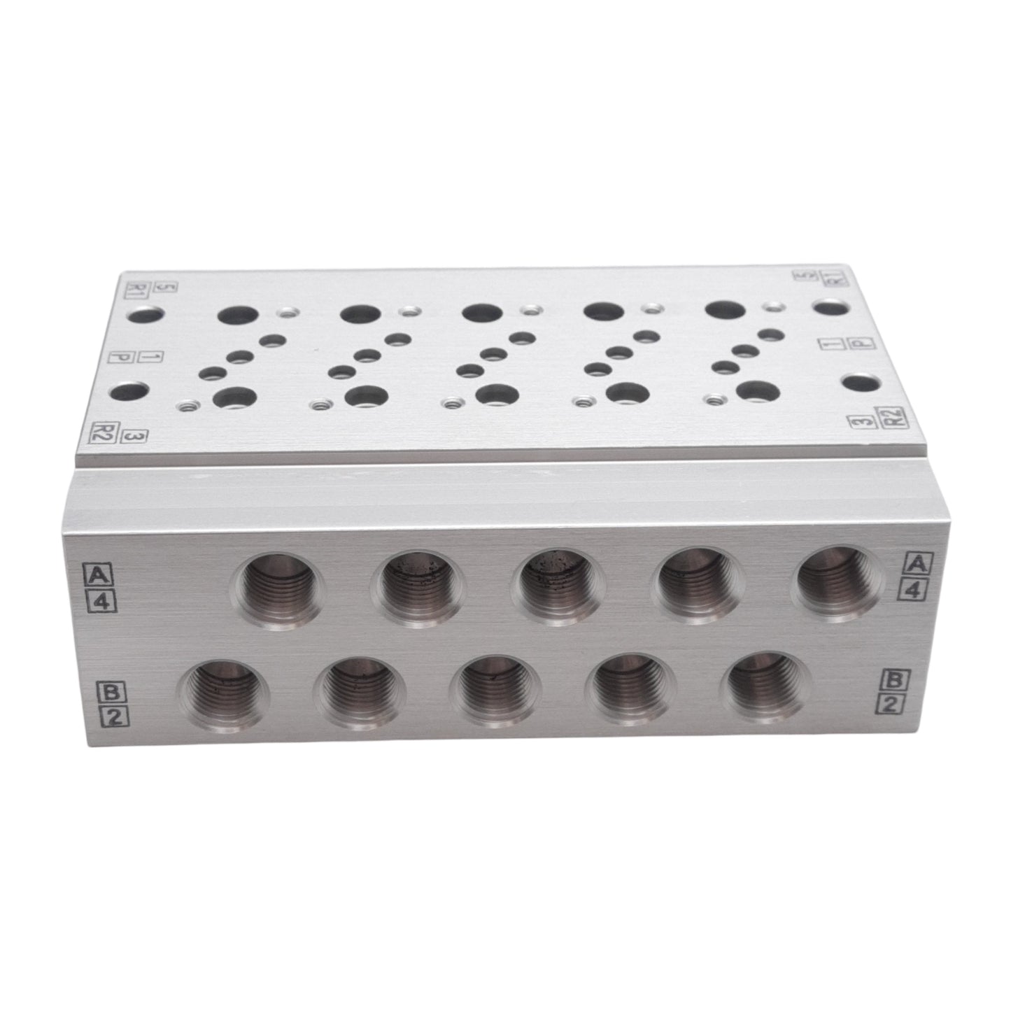 New SMC VV5QZ25-0501TC Base Mounted Manifold, Aluminum, 5-Stations, NPTF1/8 Ports