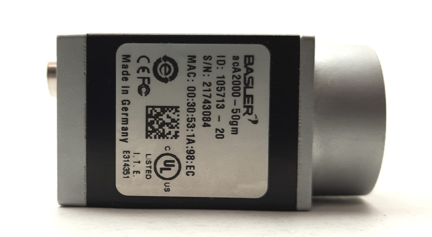 Used Basler acA2000-50gm ace Classic GigE B/W Camera 2/3" 2MP@50FPS 12VDC/PoE C-Mount