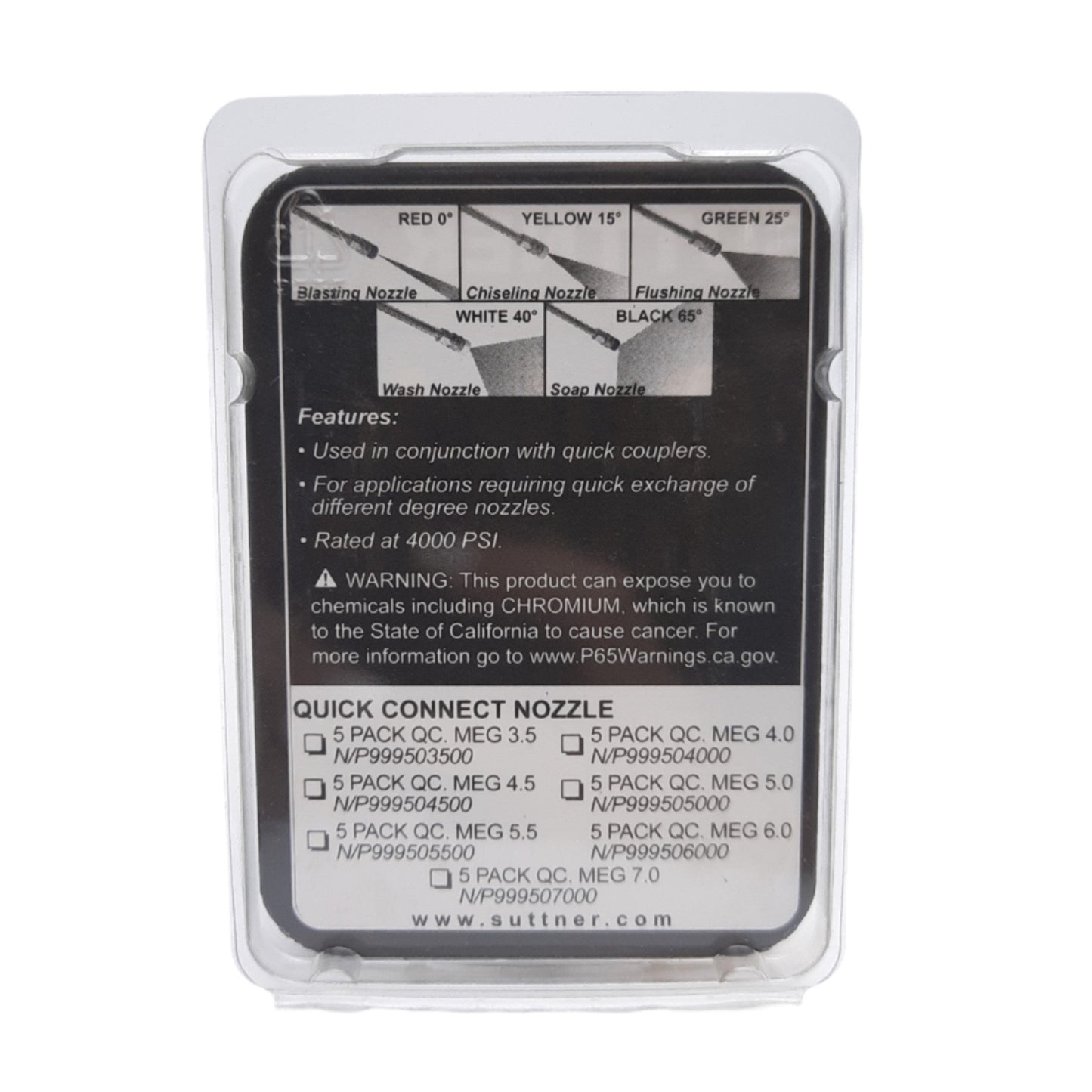 New Suttner P999504000, Quick Nozzle 5 Pack, 1/4 Quick Connect, 0, 15, 25, 40 Deg