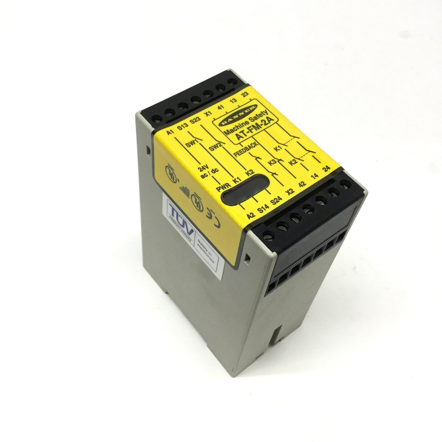 Used Banner AT-FM-2A DUO-TOUCH Two-Hand Control Safety Relay Module, 24V AC/DC 250mA