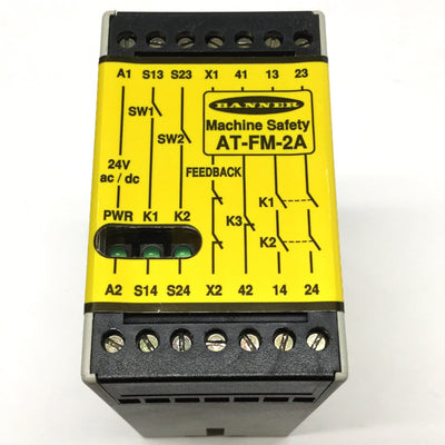 Used Banner AT-FM-2A DUO-TOUCH Two-Hand Control Safety Relay Module, 24V AC/DC 250mA
