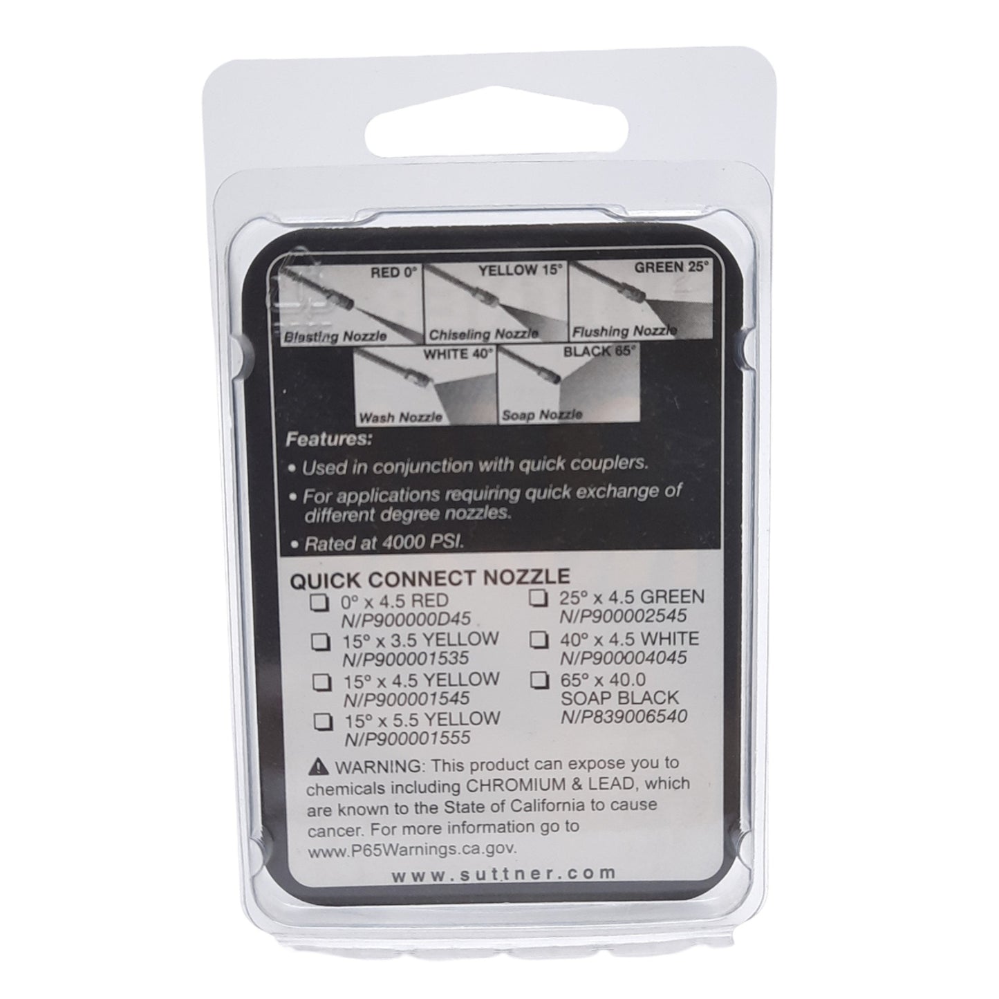 New Lot of 3 Suttner P900004045 Quick Nozzle, White, 1/4in Male Plug, 40 Deg X 4.5