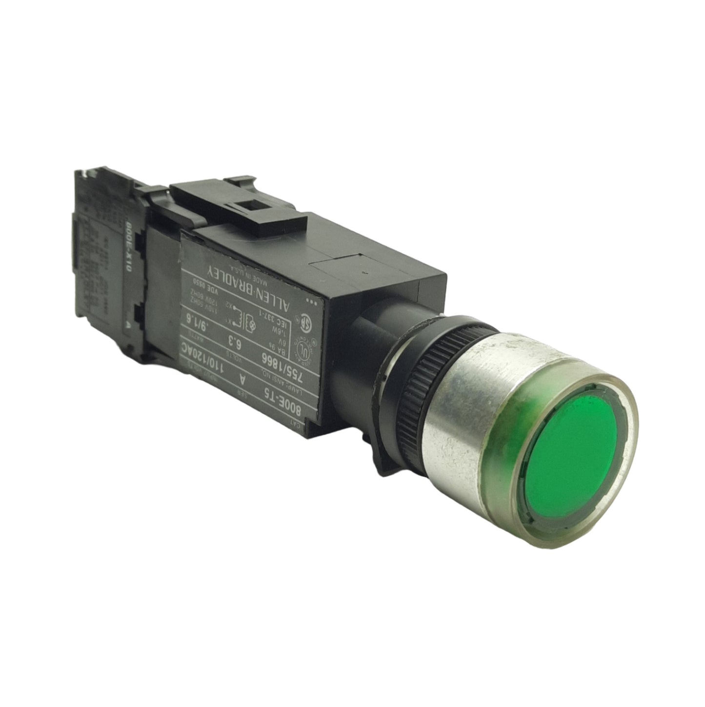 Used Allen Bradley 800ES-LF3 Pushbutton, Flush, Momentary, Green, Illuminated, 1NO