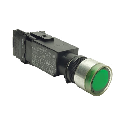 Used Allen Bradley 800ES-LF3 Pushbutton, Flush, Momentary, Green, Illuminated, 1NO