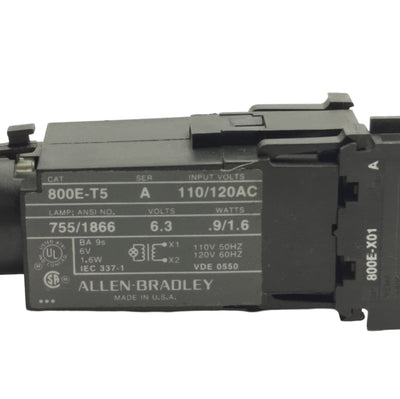 Used Allen Bradley 800ES-E4 Pushbutton, Red, Illuminated, Extended, Momentary, 1NC