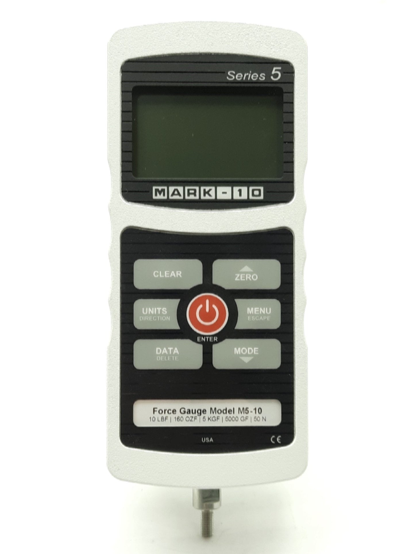 Used Mark-10 M5-20 Digital Force Gauge, 20LBF Capacity, D-Sub 15 RS-232, USB-B, 12VDC