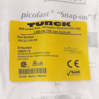 New Lot of 2 Turck PKG 3Z-1-PSG 3M Sensor Cordset, M8 3-Pin M to F, 125V 4A