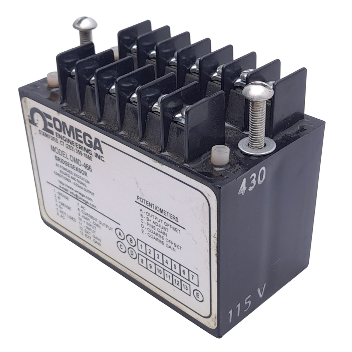 Used Omega DMD-466 Bridgesensor Signal Conditioner, 10-50mV In, 4-20mA Out, 115VAC