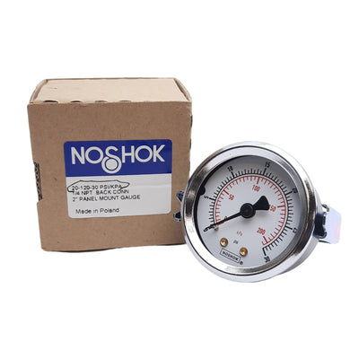 New Noshok 20-120-30 PSI/KPA Dry Pressure Gauge, 30 PSI/ 200 kPa, 2in, 1/4 NPT