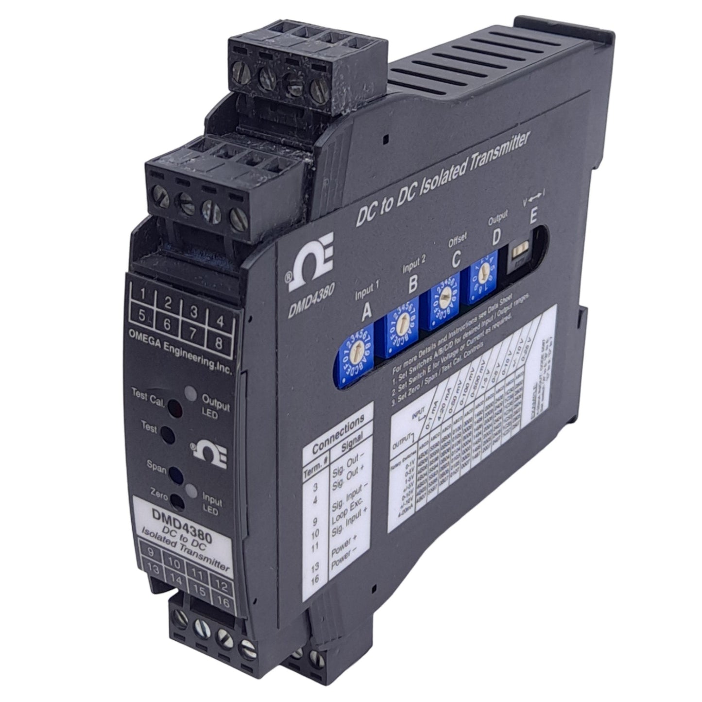 New – Open box Omega DMD4380-DC Isolated Transmitter, 0-50VDC In, 0-10VDC Out, 9-30VDC/10-32VAC