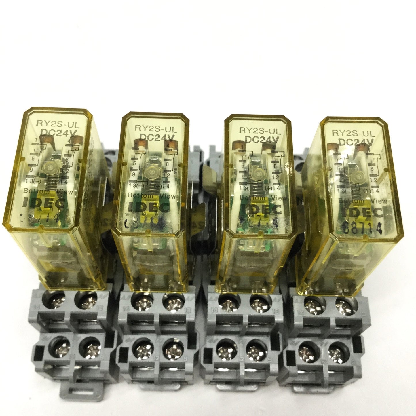 Used Lot of 4 Idec RY2S-UL Ice Cube Control Relays 3A DPDT, 24VDC Coil w/Socket Bases