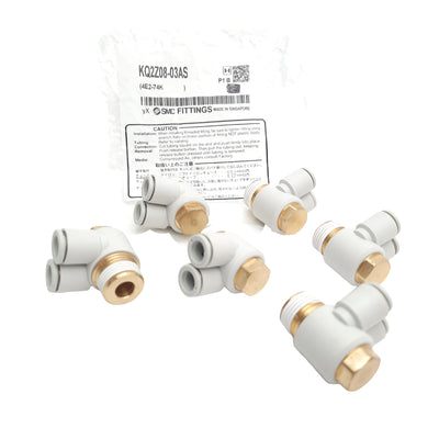New Lot Of 6 SMC KQ2Z08-03AS One-Touch Male Elbow ø8mm To Rc3/8, -100 kPa To 1 MPa