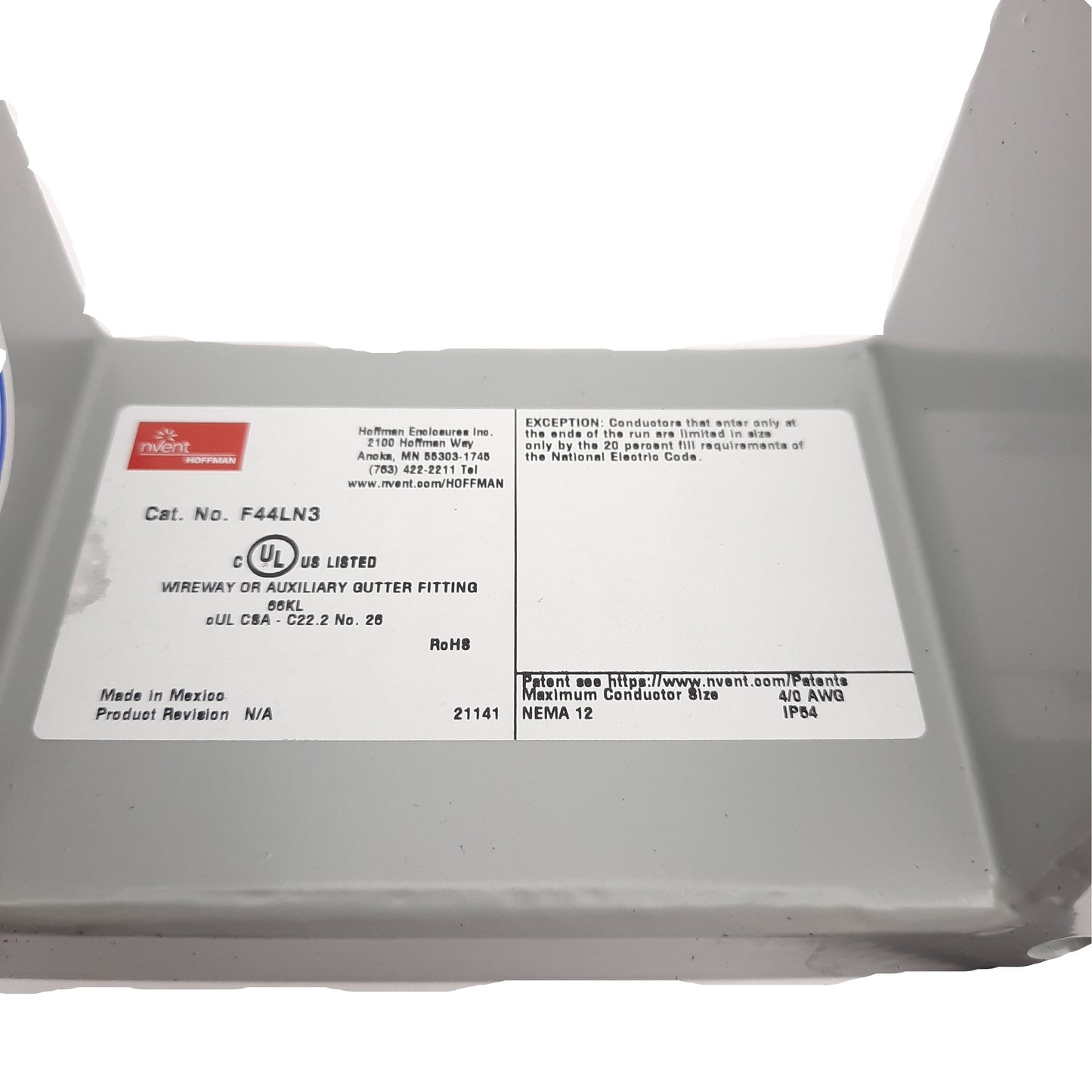 New Hoffman F44LN3 Wireway Nipple, Gray, For Use With 4x4 in NEMA 3R Lay-In Wireway