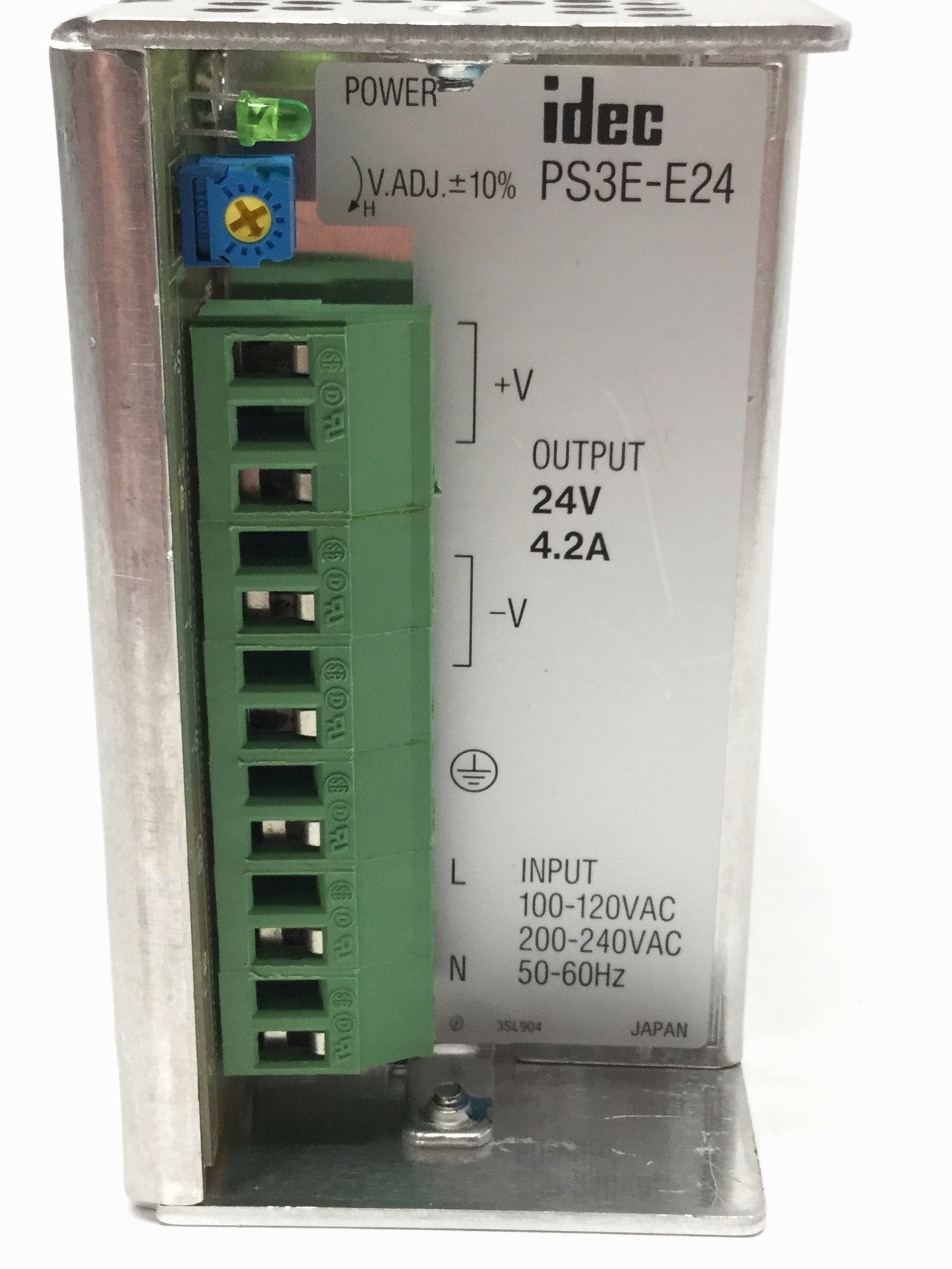 Used Idec PS3E-E24 100W Enclosed Power Supply 100-120/200-240VAC In, 24VDC 4.2A Out