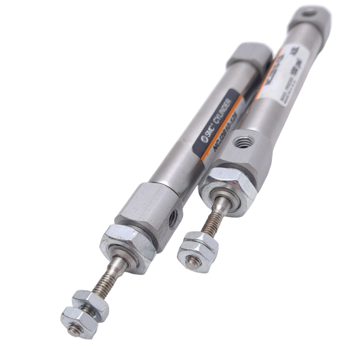 New Lot of 2 SMC NCJ2B10-125 Pneumatic Cylinders, ø3/8in, 1.25in Stroke, UNF, 100PSI
