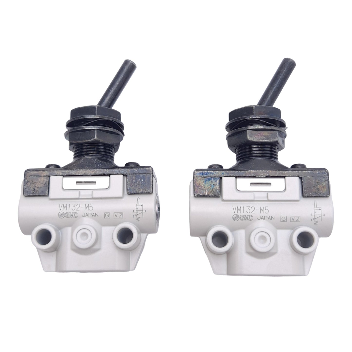 New Lot of 2 SMC VM132-M5-08A Mechanical Valve w/ Lever, 3-Port, M5x0.8, 1.0MPa Max