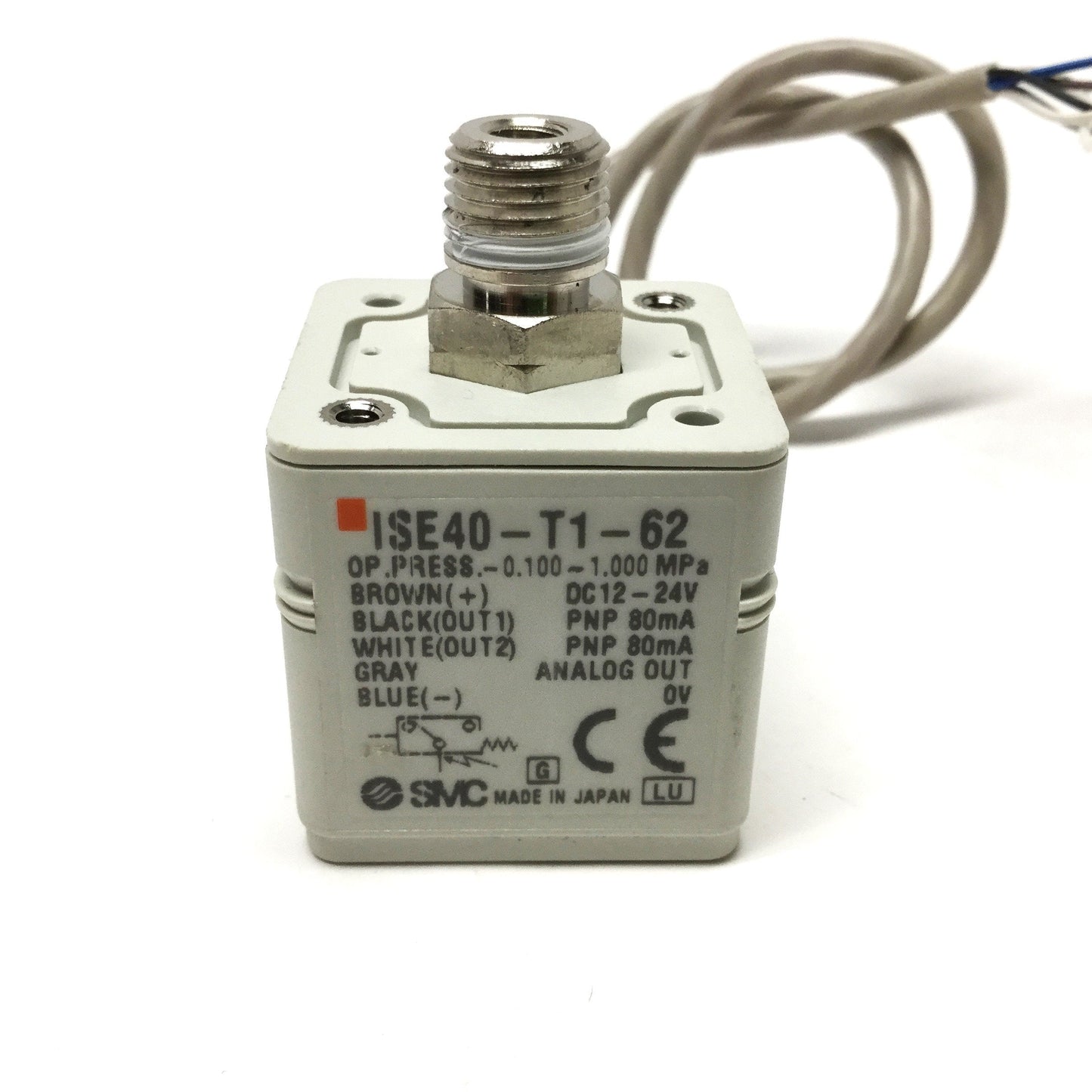 Used SMC ISE40-T1-62L Pressure Switch, Voltage: 12-24VDC, -0.1 to 1MPa, PNP Output