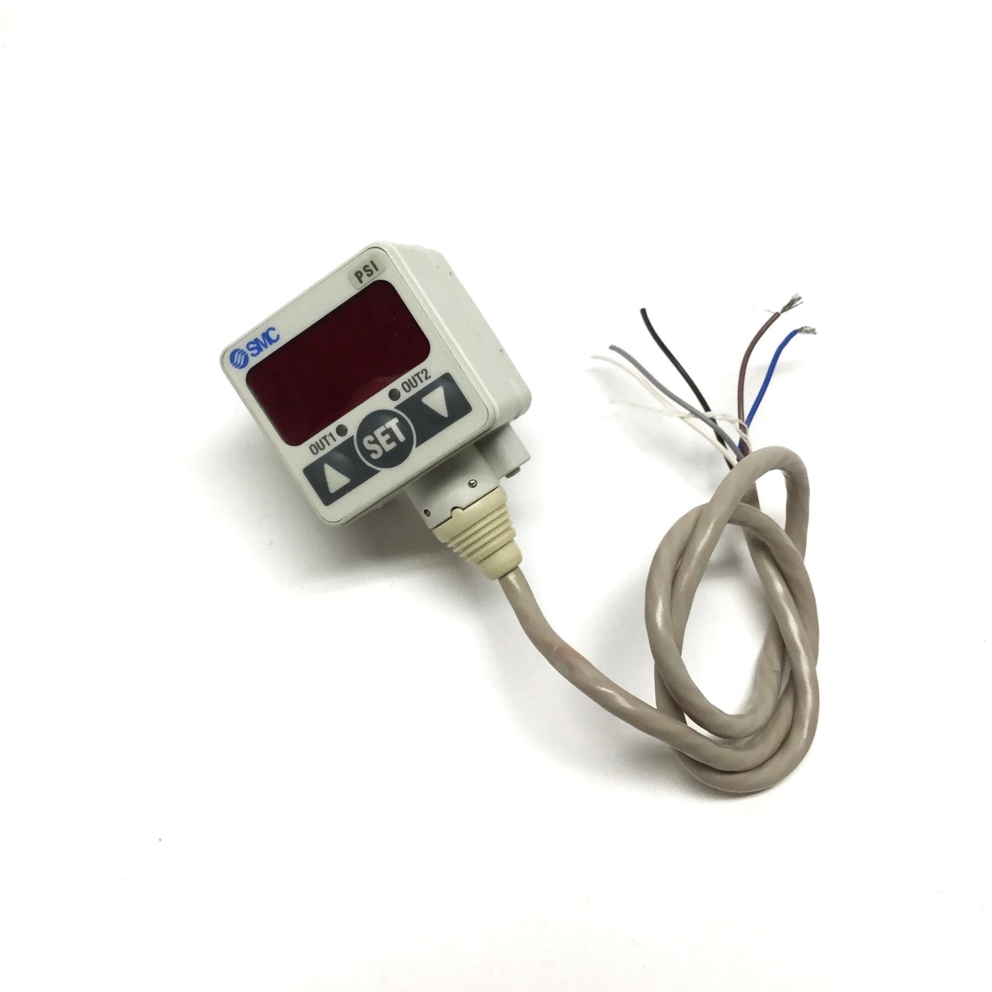 Used SMC ISE40-T1-62L Pressure Switch, Voltage: 12-24VDC, -0.1 to 1MPa, PNP Output