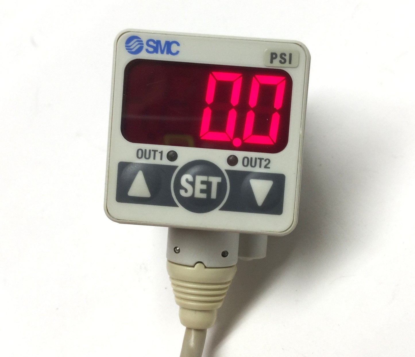 Used SMC ISE40-T1-62L Pressure Switch, Voltage: 12-24VDC, -0.1 to 1MPa, PNP Output