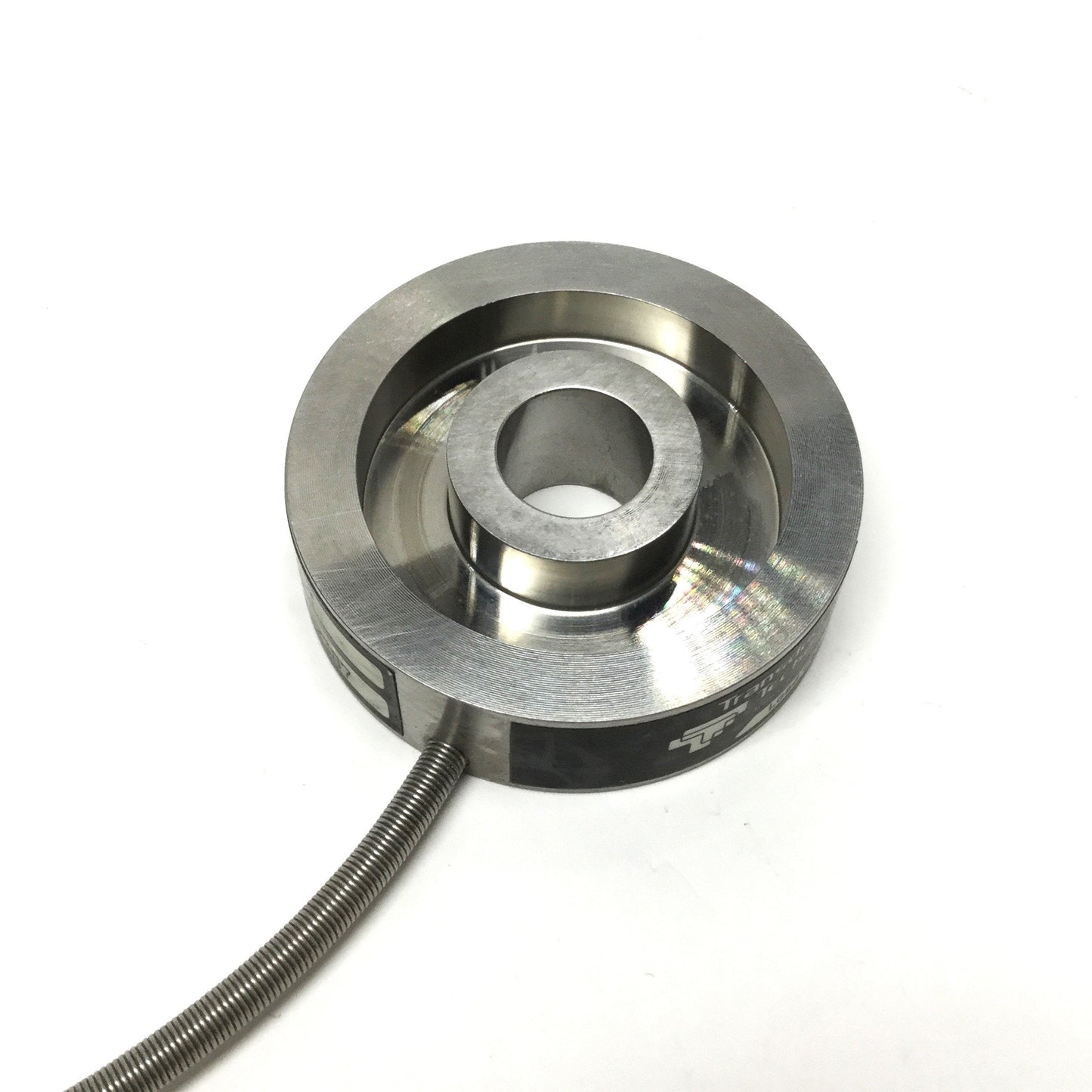 Used Transducer Techniques THC-250-T Thru-Hole Donut Load Cell 250lbf, 2" OD, 1/2" ID