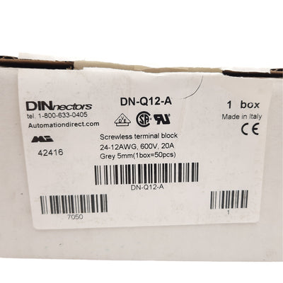 New Lot of 50 DINnectors DN-Q12-A Screwless Terminal Block 35mm DIN Mount, 600V, 20A