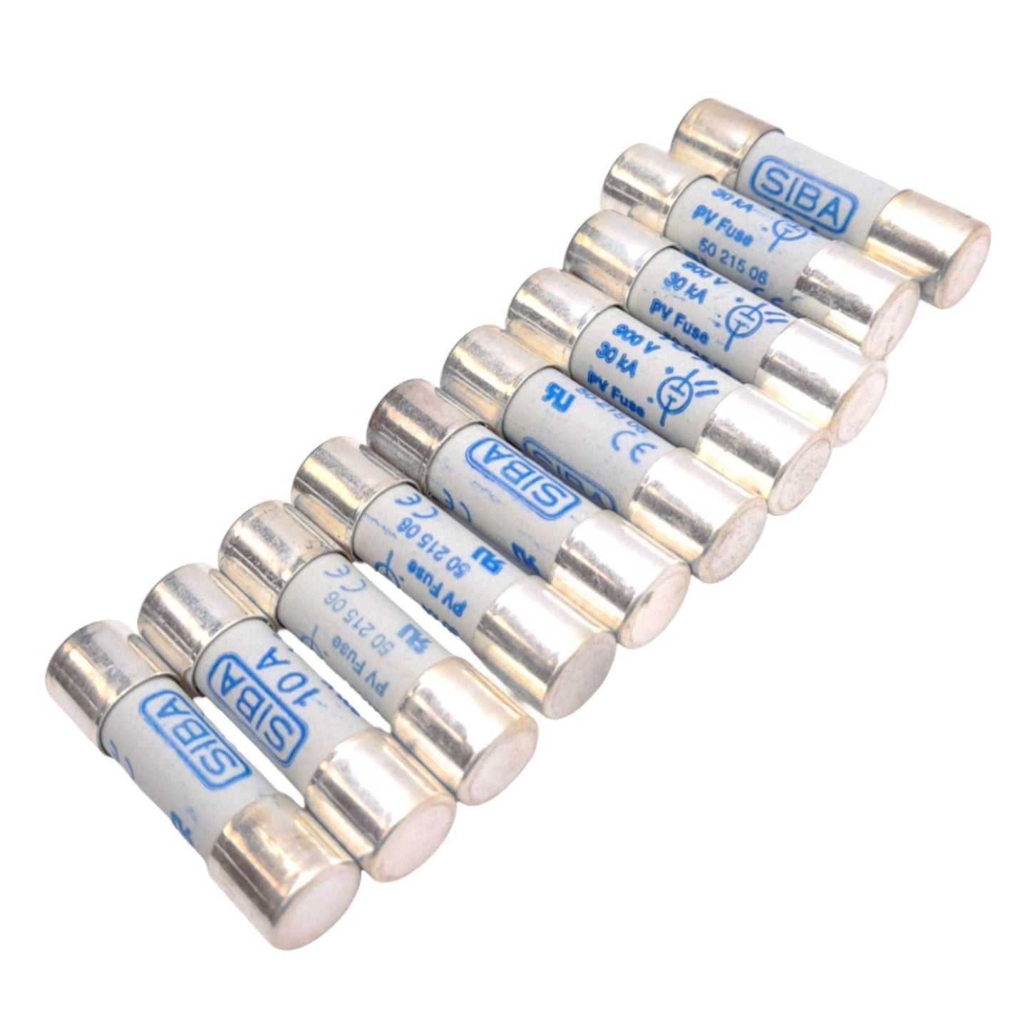 New – Open box Lot of 10 Siba 5021506.10 Ceramic PV Fuses, 10A, 900V AC/DC, ø10mm x 38mm