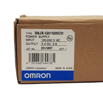 New Omron S8JX-G01505CD Switching Power Supply 100-240VAC 1A Input, 5VDC 3A Out