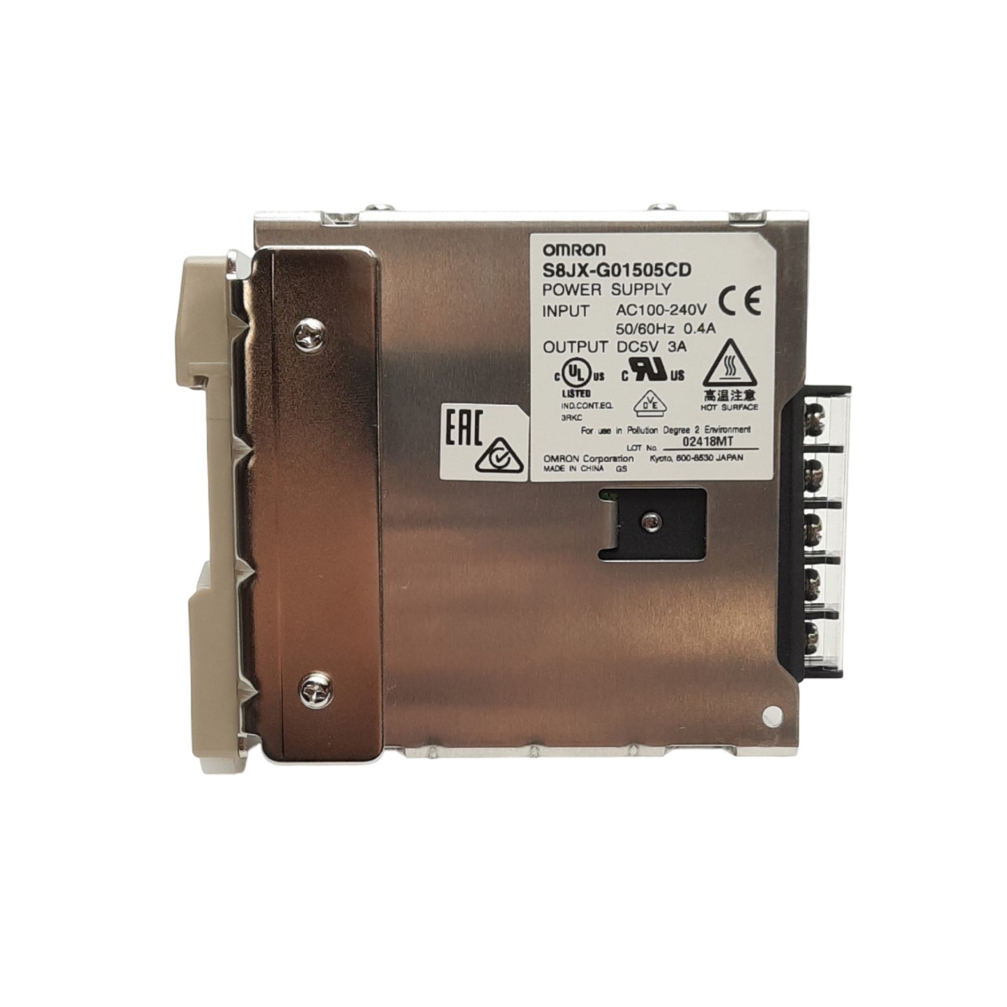 New Omron S8JX-G01505CD Switching Power Supply 100-240VAC 1A Input, 5VDC 3A Out