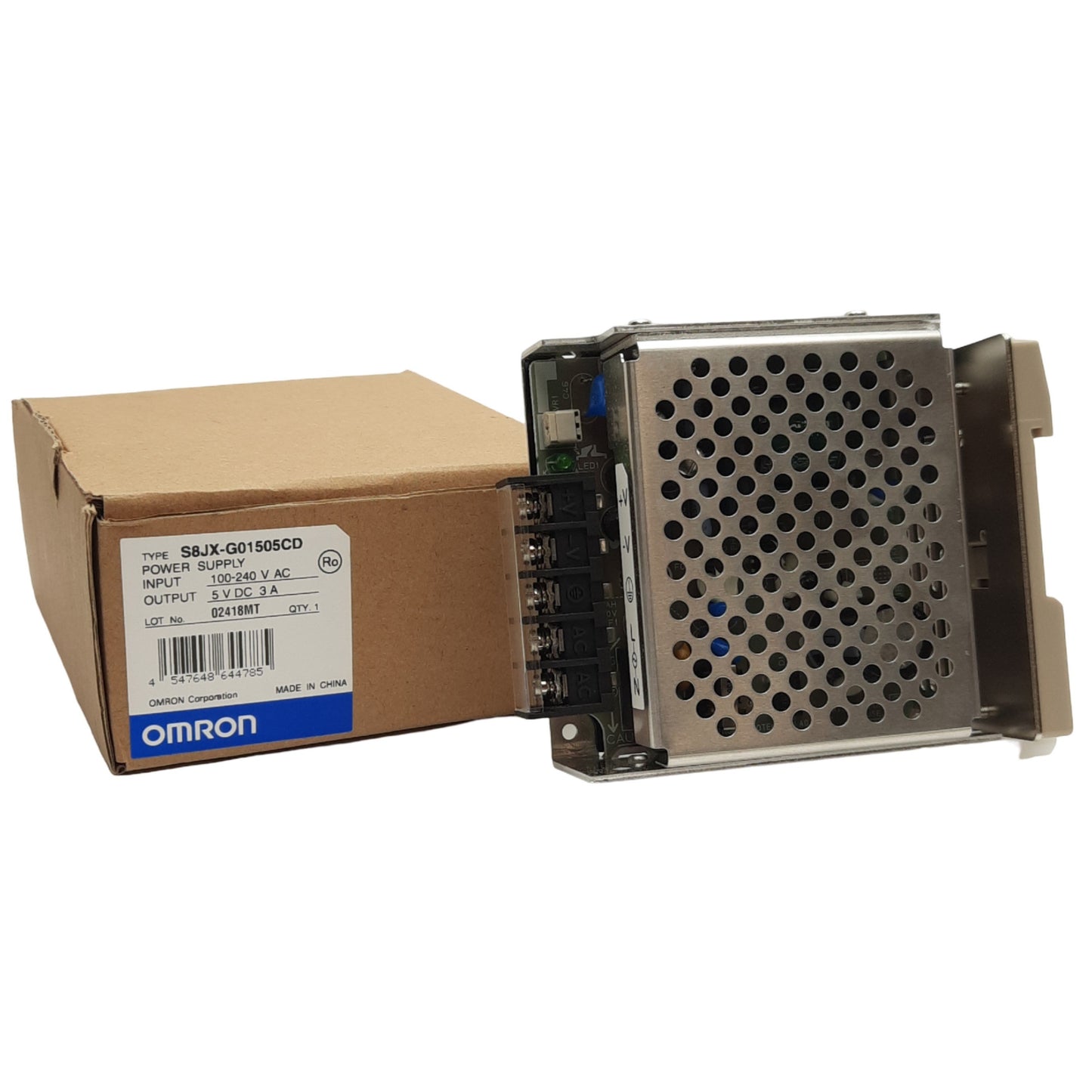 New Omron S8JX-G01505CD Switching Power Supply 100-240VAC 1A Input, 5VDC 3A Out