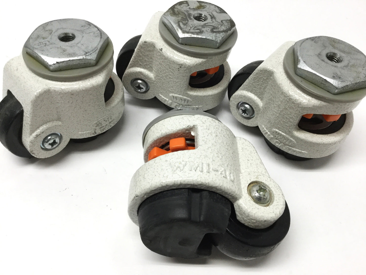 Used Lot of 4 WMI-40 Light-Duty Leveling Wheels 60lb/Caster Rating, M8 Stem Thread