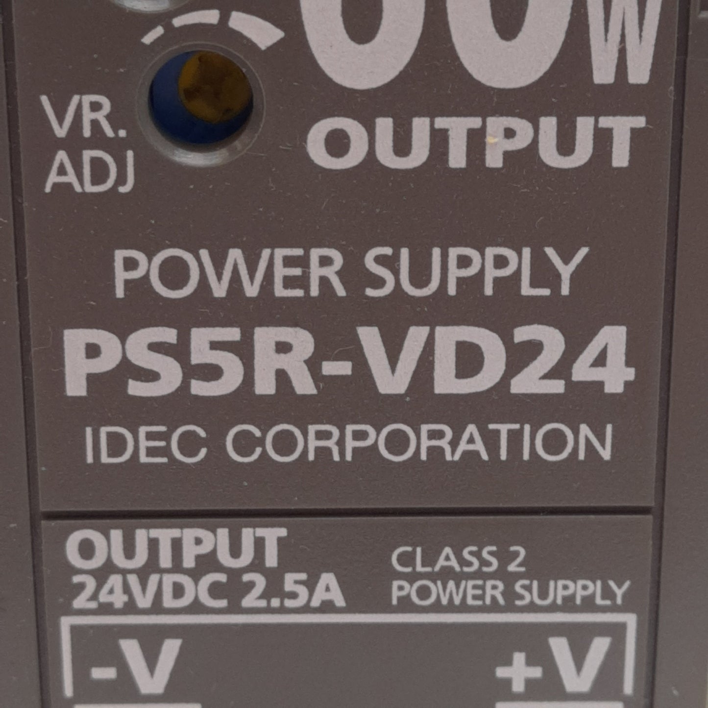 Used Idec PS5R-VD24 Power Supply, 100-240VAC Input, 24VDC Output, 60W, DIN Rail