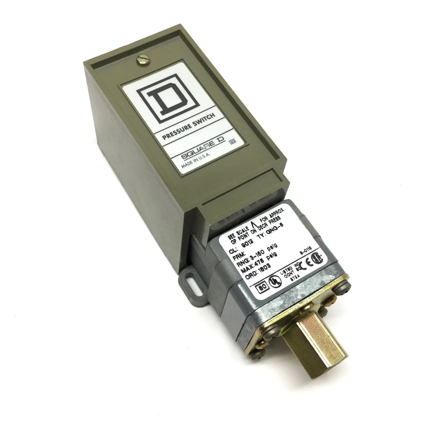 Used Square D 9012GNG5 Fluid Pressure Switch 3-150psi, 1/4" NPT, SPDT 240VAC 6A