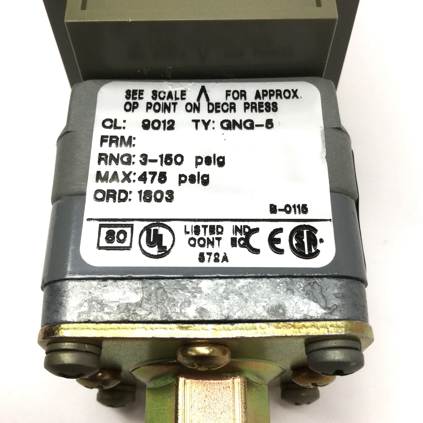 Used Square D 9012GNG5 Fluid Pressure Switch 3-150psi, 1/4" NPT, SPDT 240VAC 6A