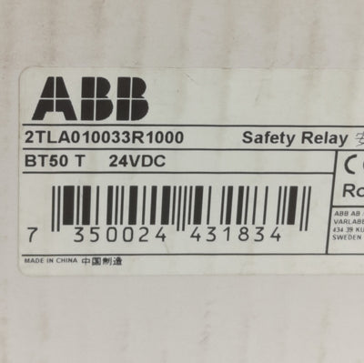 New ABB 2TLA010033R1000 BT50T Safety Relay, 3NO+1NC Output, 250VAC/24VDC 6A Contact