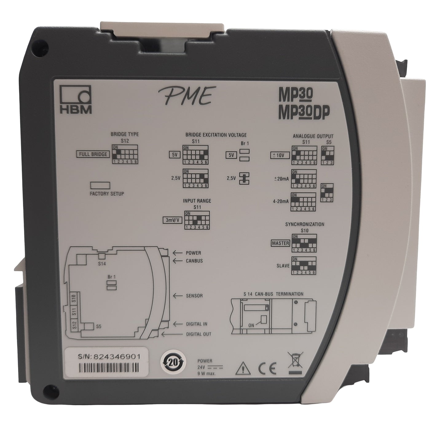 USED HBM PME MP30 Freq Amplifier Controller, 600Hz, 1-Ch, 4 Input 4 Output, 24VDC