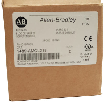 New Allen Bradley 1489-AMCL218 MCB Bus Bar, 2-Phase 18-Pins, 600V AC/DC, 115A