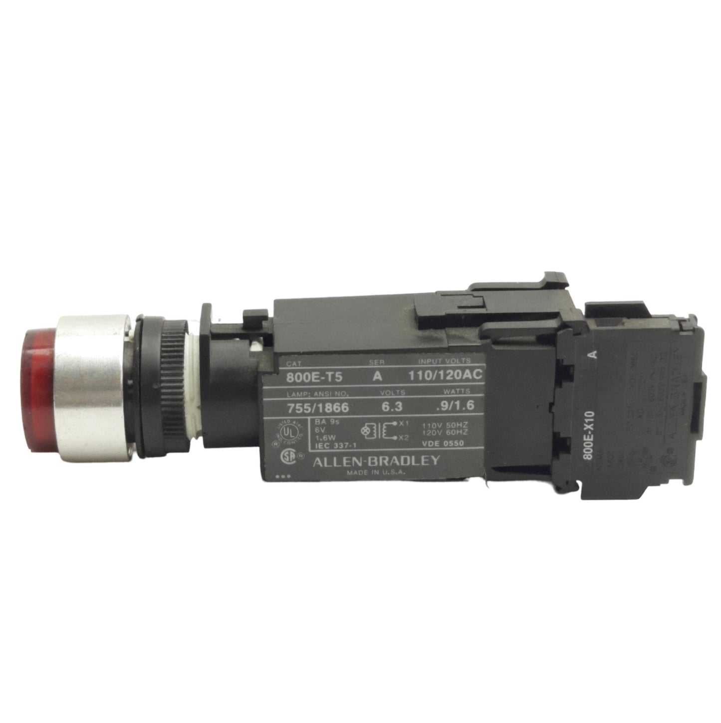 Used Allen Bradley 800ES-E4 Pushbutton, Red, Illuminated, Extended, Momentary, 1NO